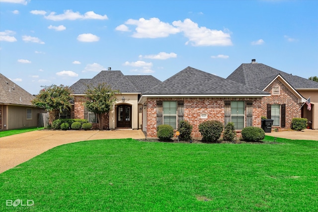 ranch-style house with a front lawn