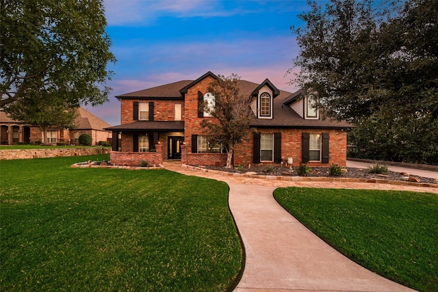 view of front of property with a yard