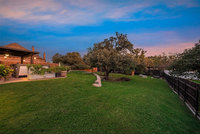 view of yard at dusk