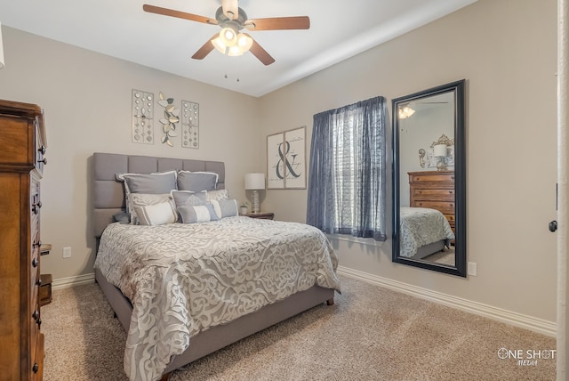 bedroom featuring carpet flooring and ceiling fan