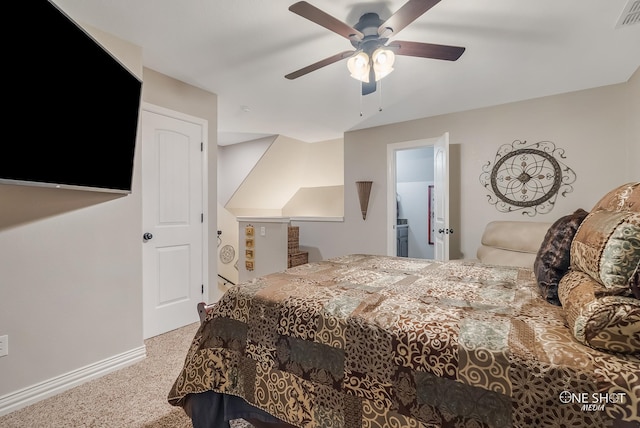 bedroom with carpet flooring and ceiling fan