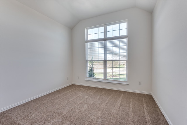 empty room featuring carpet, vaulted ceiling, and a wealth of natural light