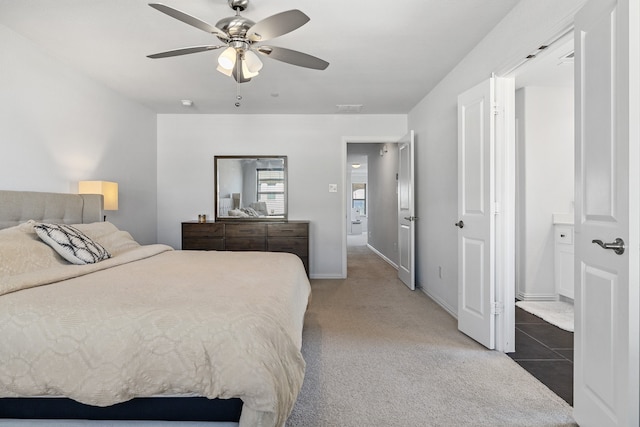 bedroom featuring carpet flooring and ceiling fan