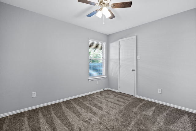 unfurnished room featuring carpet flooring and ceiling fan