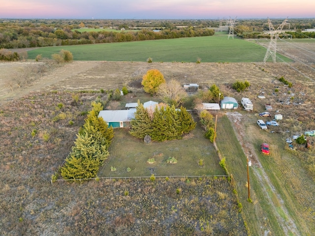 aerial view at dusk with a rural view