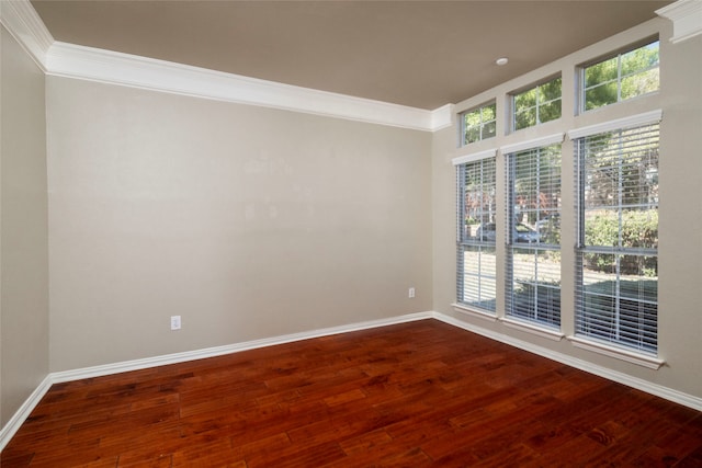 spare room with crown molding and hardwood / wood-style flooring