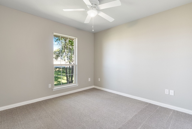 spare room featuring carpet flooring, ceiling fan, and plenty of natural light