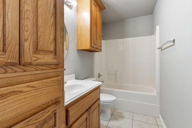 full bathroom featuring shower / washtub combination, tile patterned flooring, vanity, and toilet