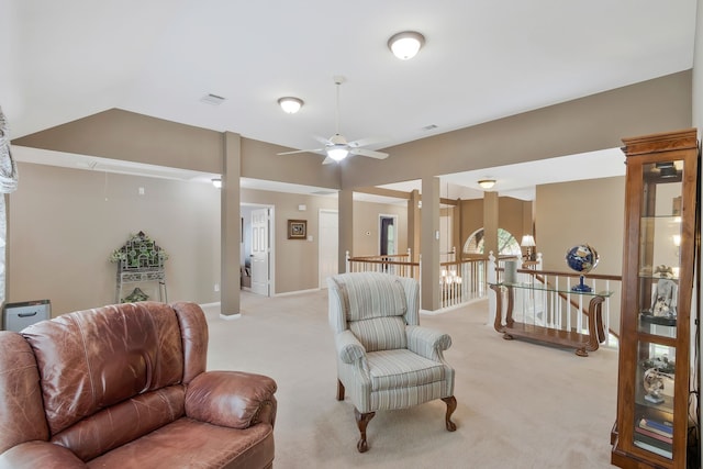 interior space featuring ceiling fan