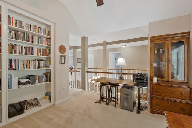 8525 Castle Creek Rd, North Richland Hills, TX 76182 - office area with carpet floors, lofted ceiling, and a ceiling fan