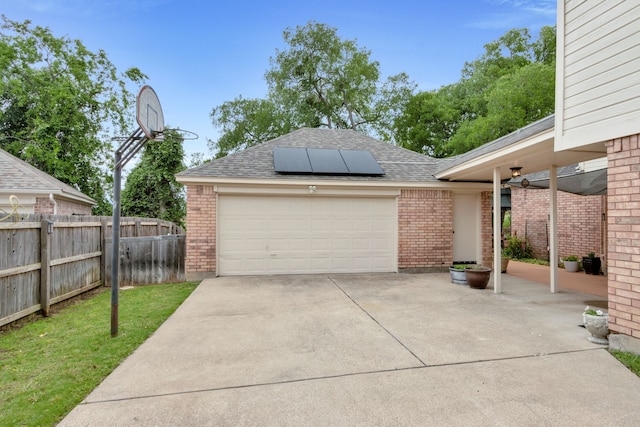 garage with solar panels