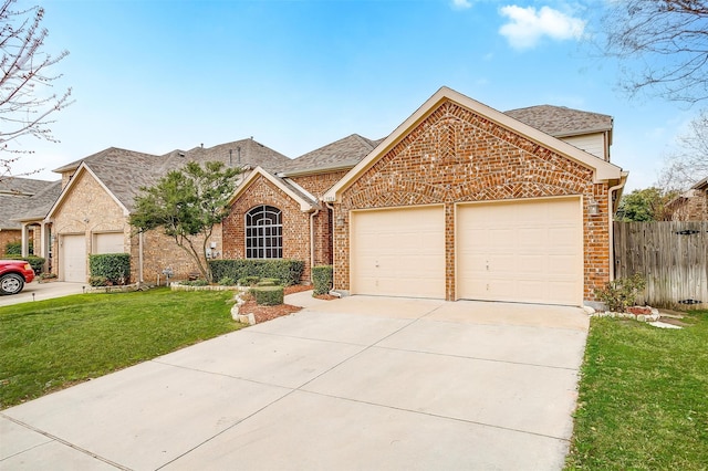 view of front of house with a front lawn and a garage