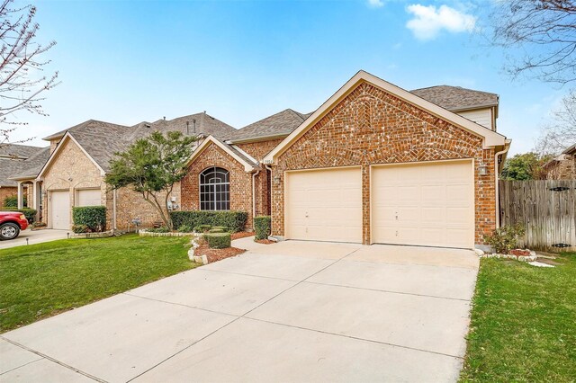 view of front of house with a front lawn and a garage