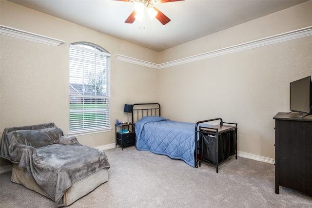 bedroom featuring carpet flooring and ceiling fan