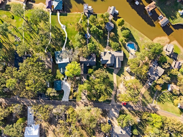 aerial view with a water view