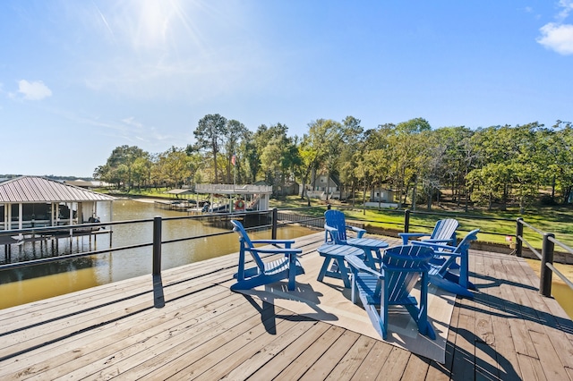 view of dock with a water view