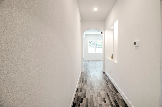 hallway with hardwood / wood-style floors