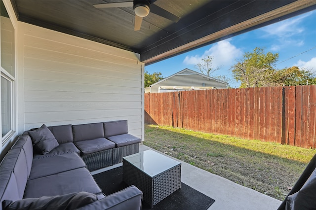 view of patio / terrace featuring outdoor lounge area and ceiling fan