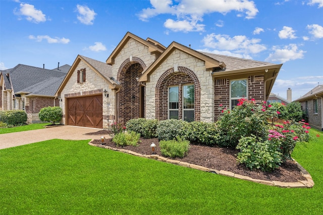 view of front of house featuring a front yard and a garage