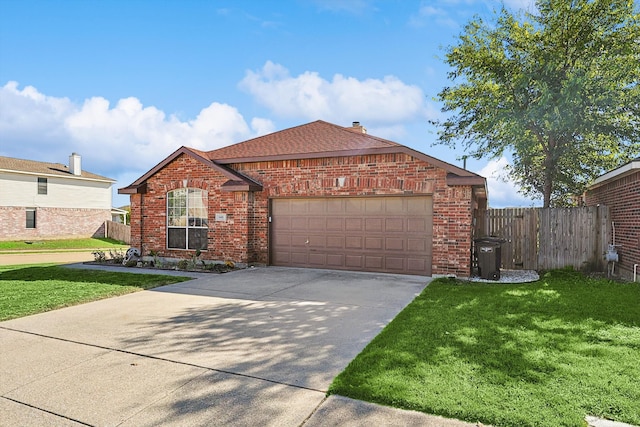 view of front of property featuring a front yard and a garage