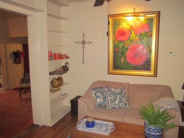 living room featuring dark wood-type flooring