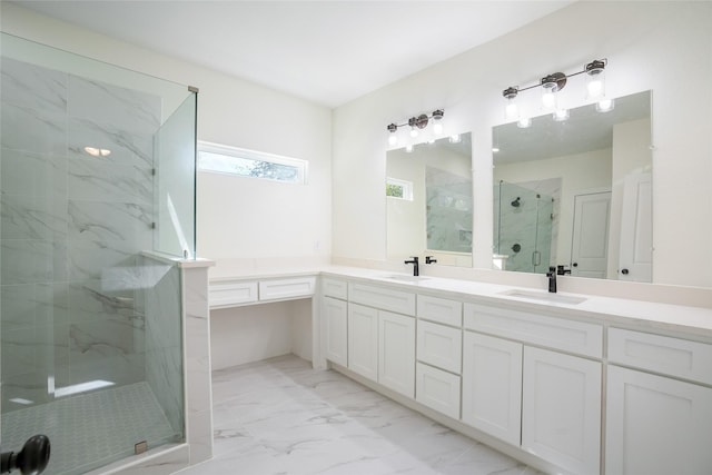 bathroom featuring vanity and walk in shower