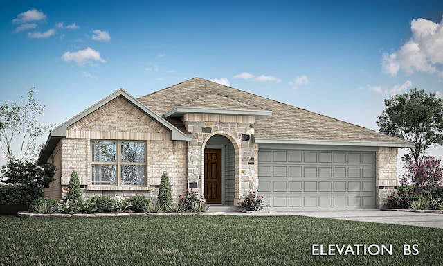 view of front facade featuring a garage and a front lawn