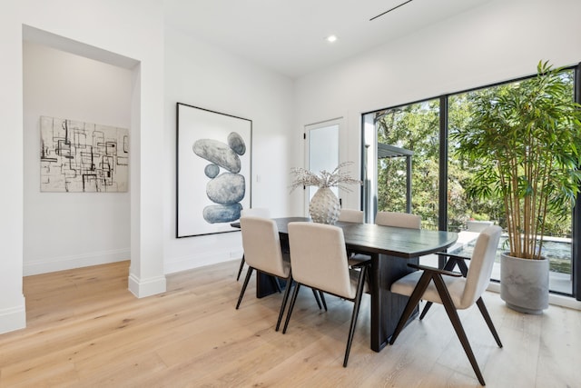 dining space with light hardwood / wood-style flooring