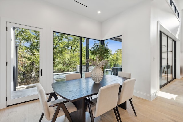 dining area with a healthy amount of sunlight and light wood-type flooring