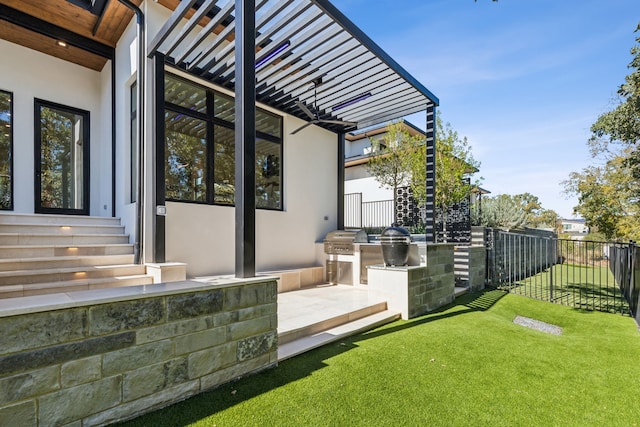 view of yard with a pergola, area for grilling, and a patio area