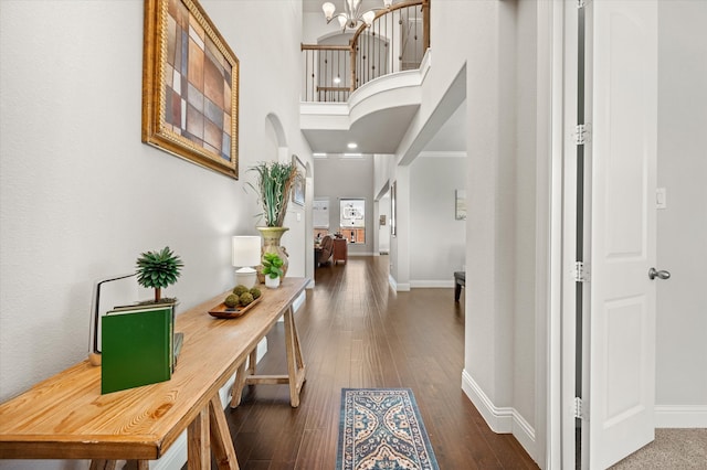 corridor featuring dark wood-type flooring