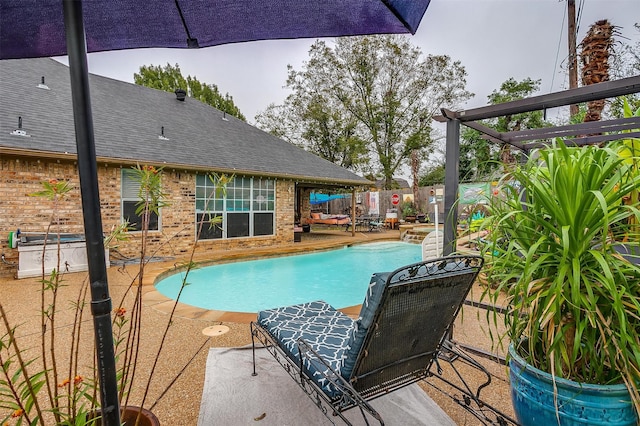 view of swimming pool with a patio area