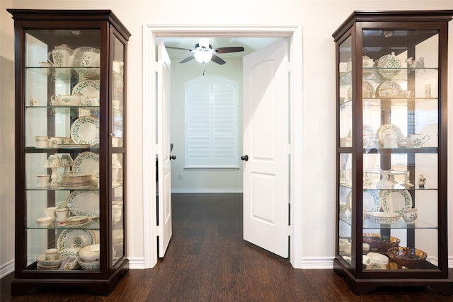 hall featuring dark wood-type flooring