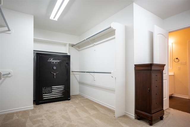 spacious closet with light carpet