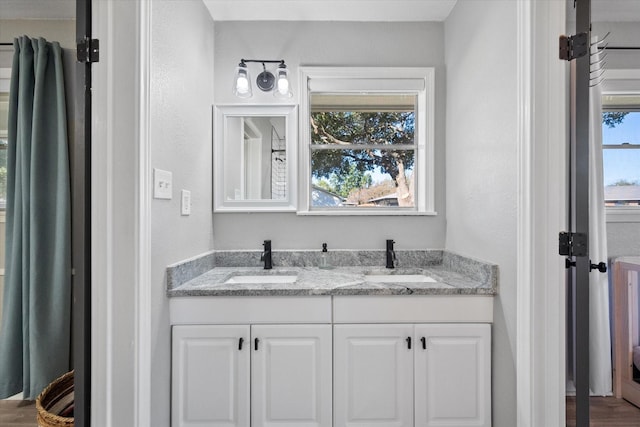 300 L S P Cir, Kerens, TX 75144 - bathroom with healthy amount of natural light, double vanity, and wood finished floors