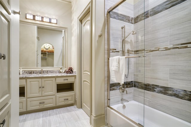 2009 E Highland St, Southlake, TX 76092 - full bathroom featuring bath / shower combo with glass door, vanity, and crown molding