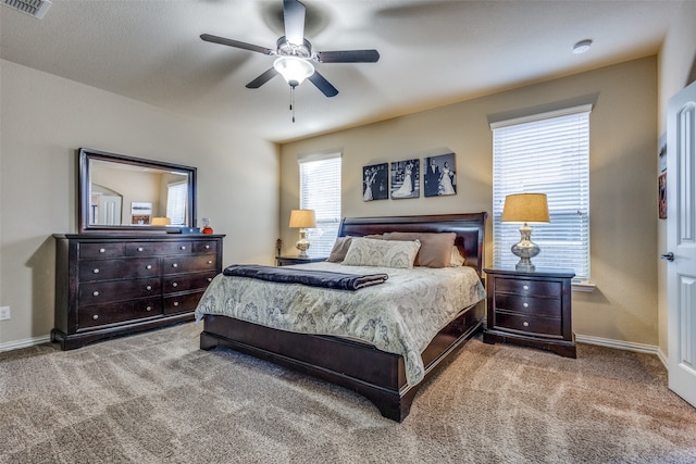 bedroom featuring carpet and ceiling fan