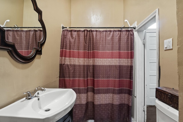 full bath featuring vanity, toilet, and a shower with curtain