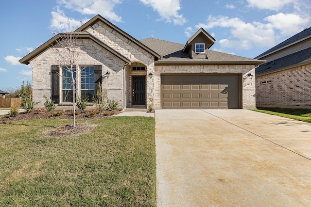 view of front of home featuring a garage and a front lawn