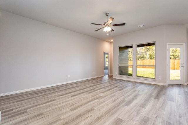 spare room featuring ceiling fan and light hardwood / wood-style floors