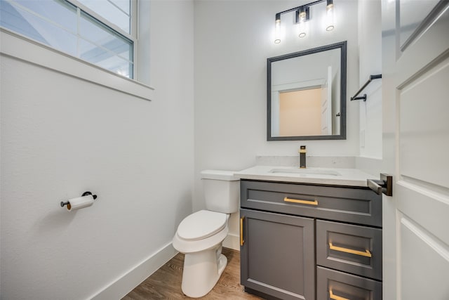 bathroom featuring vanity, hardwood / wood-style flooring, and toilet