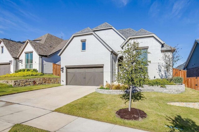 view of front of home featuring a front lawn and a garage