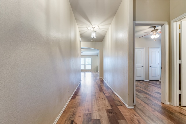 hall with hardwood / wood-style floors