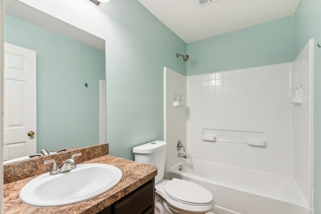 full bathroom featuring vanity, toilet, and tub / shower combination