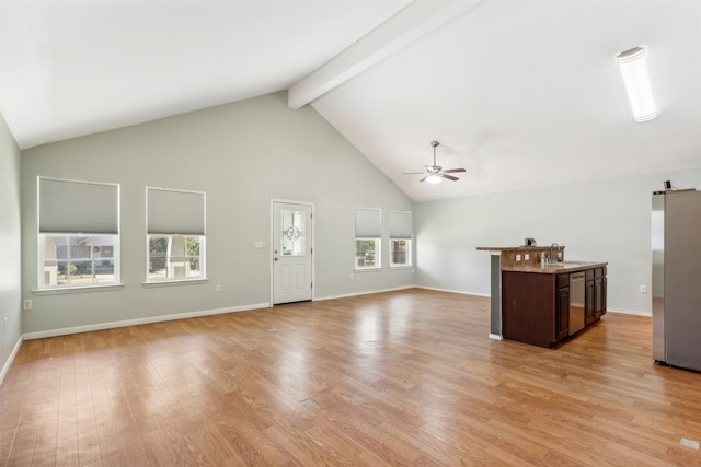 unfurnished living room featuring a healthy amount of sunlight, light wood-type flooring, and sink