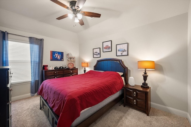 bedroom with baseboards, carpet, and a ceiling fan