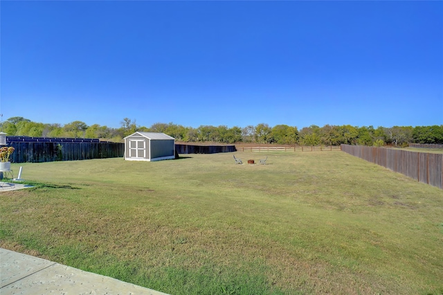 view of yard with a storage shed