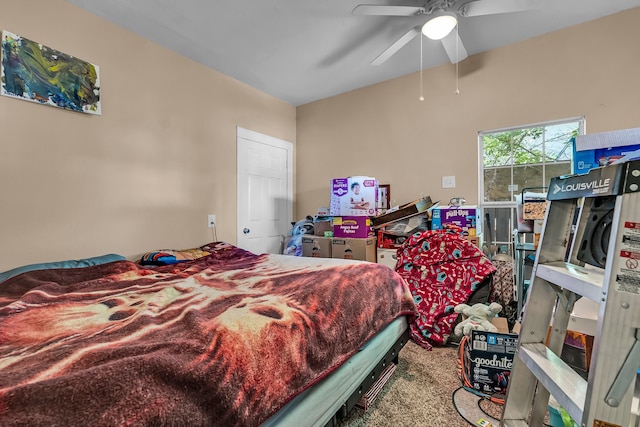 bedroom featuring carpet flooring and ceiling fan