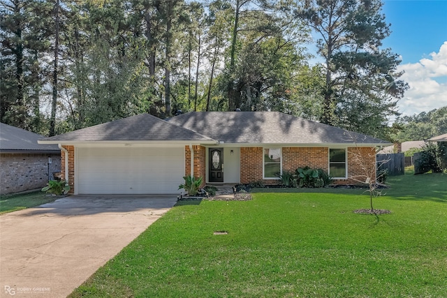 single story home with a front lawn and a garage