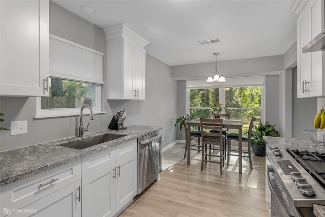 kitchen featuring a wealth of natural light, white cabinetry, sink, and stainless steel appliances